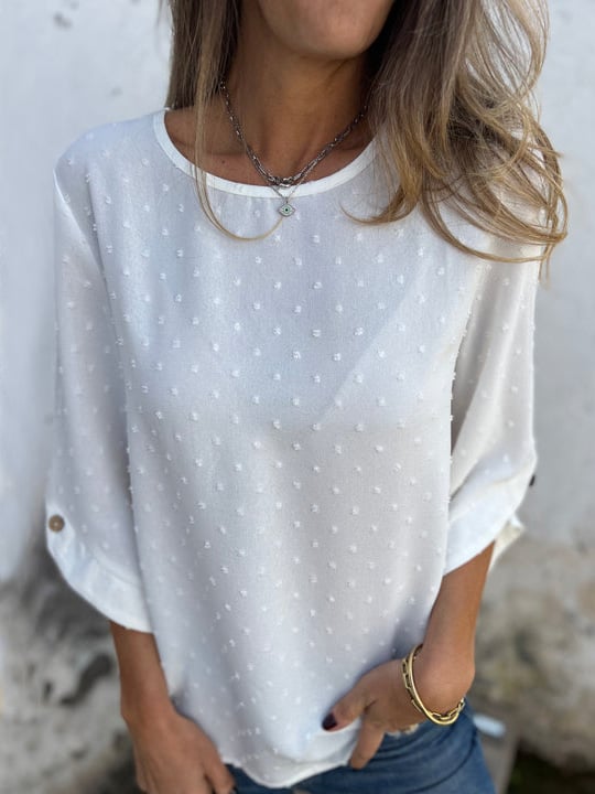 Lyutsiya - Round Neck Embroidered Large Cuff Casual Shirt