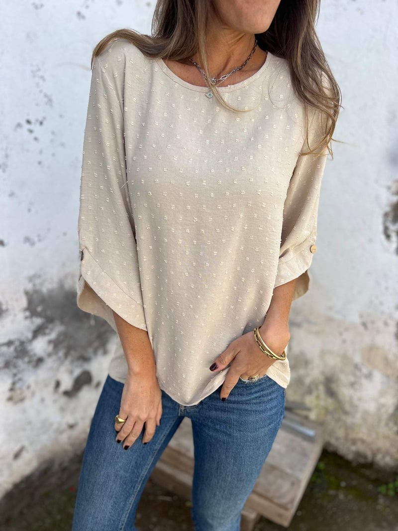 Lyutsiya - Round Neck Embroidered Large Cuff Casual Shirt
