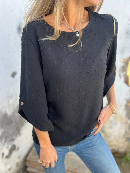 Lyutsiya - Round Neck Embroidered Large Cuff Casual Shirt