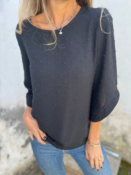 Lyutsiya - Round Neck Embroidered Large Cuff Casual Shirt