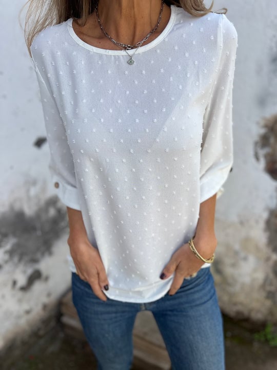 Lyutsiya - Round Neck Embroidered Large Cuff Casual Shirt