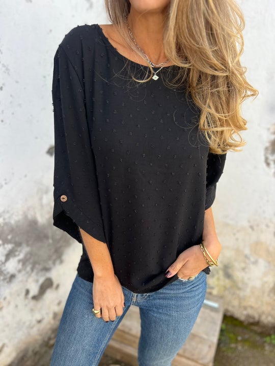 Lyutsiya - Round Neck Embroidered Large Cuff Casual Shirt
