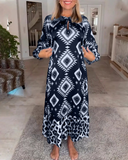Mariah – Maxi Dress with Leopard Print and Long Sleeves