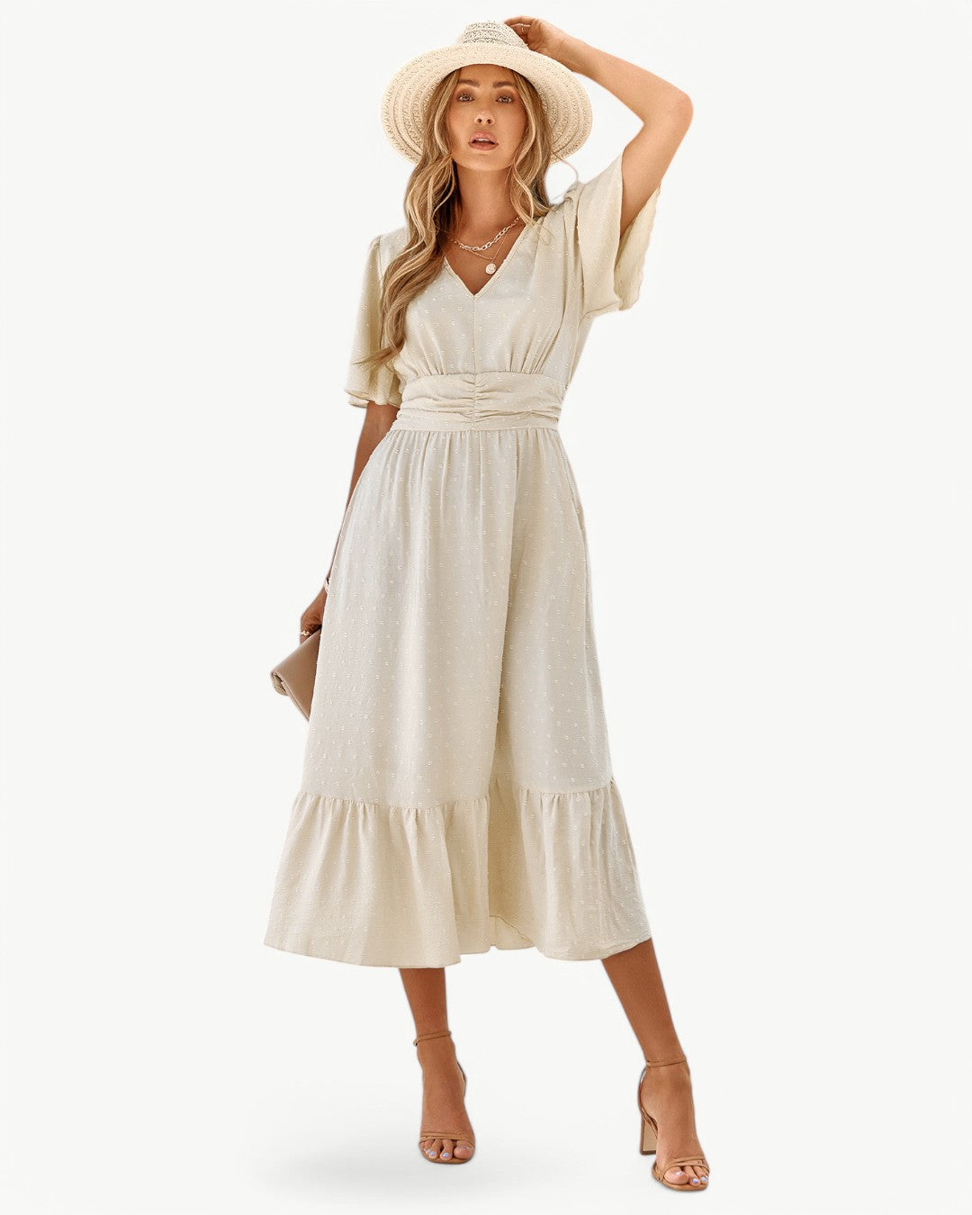 Marwa – Short-Sleeve Dress with V-Neck