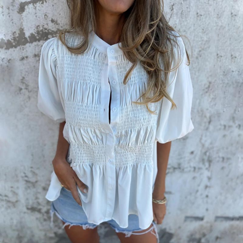Megan – Blouse with Puff Sleeves and Button Placket
