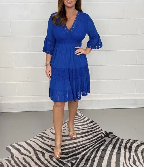 Meghan - Lace Dress with Embroidered V-Neck