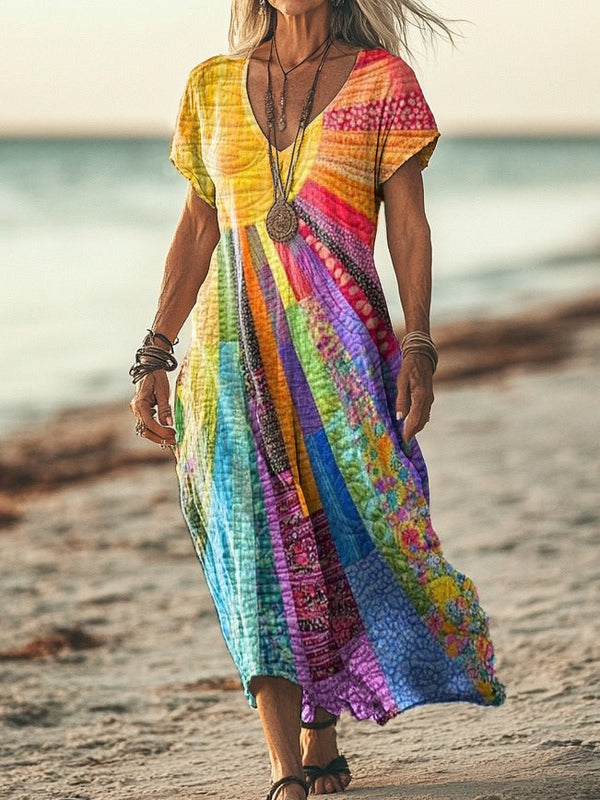 Meinir – Dress With Colorful Stripes and V-Neck