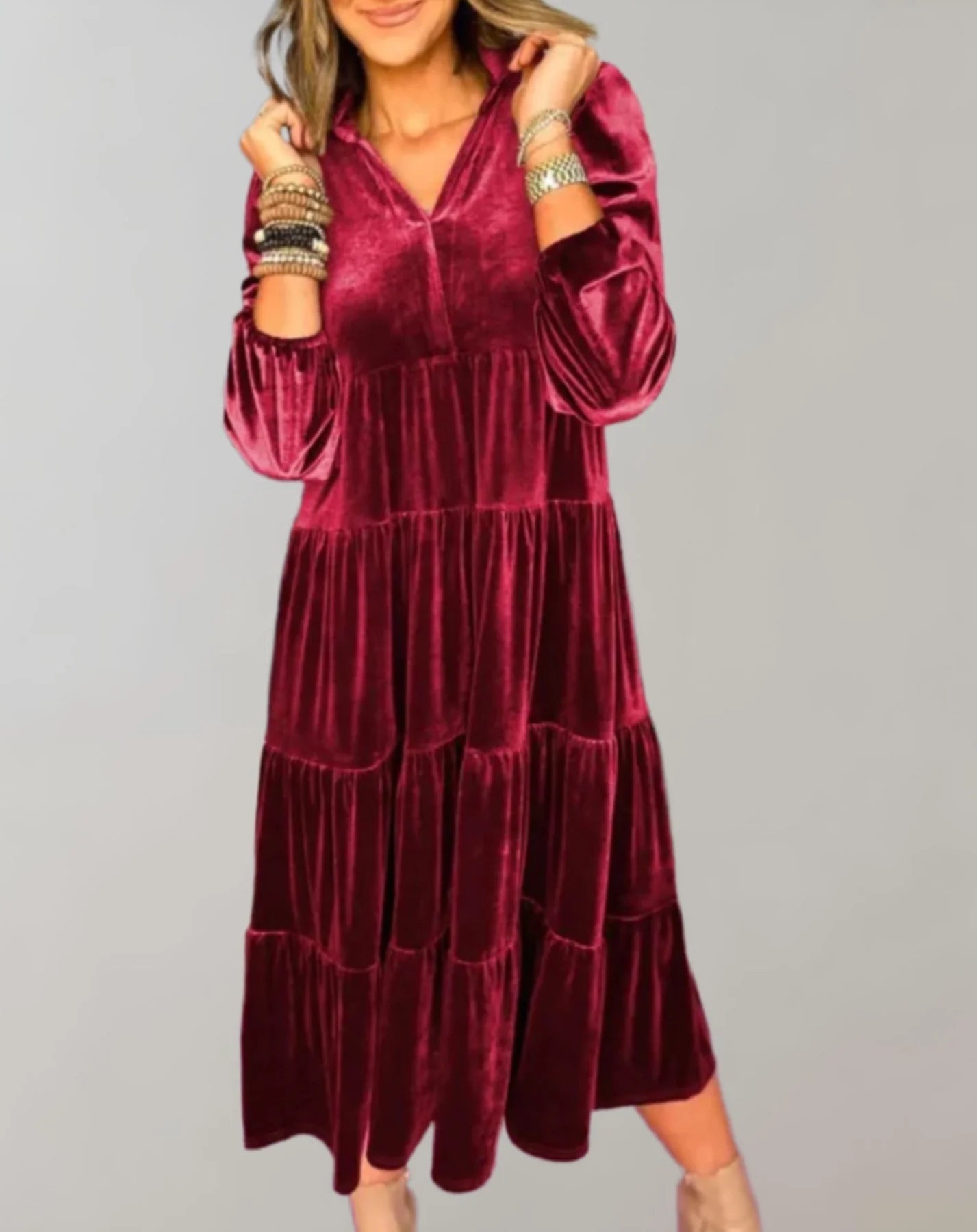 Melba - Loose Velvet Dress with V-Neck