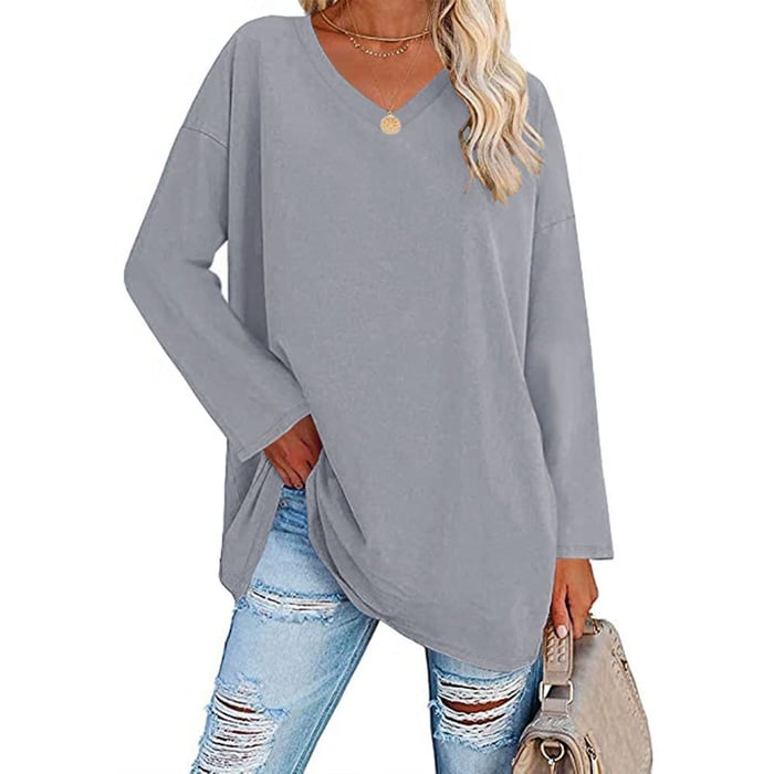 Milena - Long-Sleeved Fashionable Knit Top with V-Neck