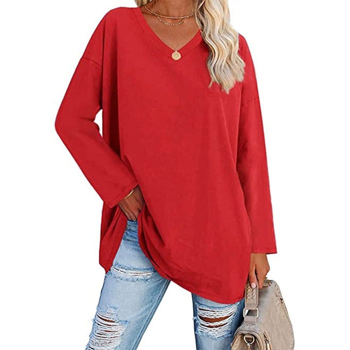 Milena - Long-Sleeved Fashionable Knit Top with V-Neck