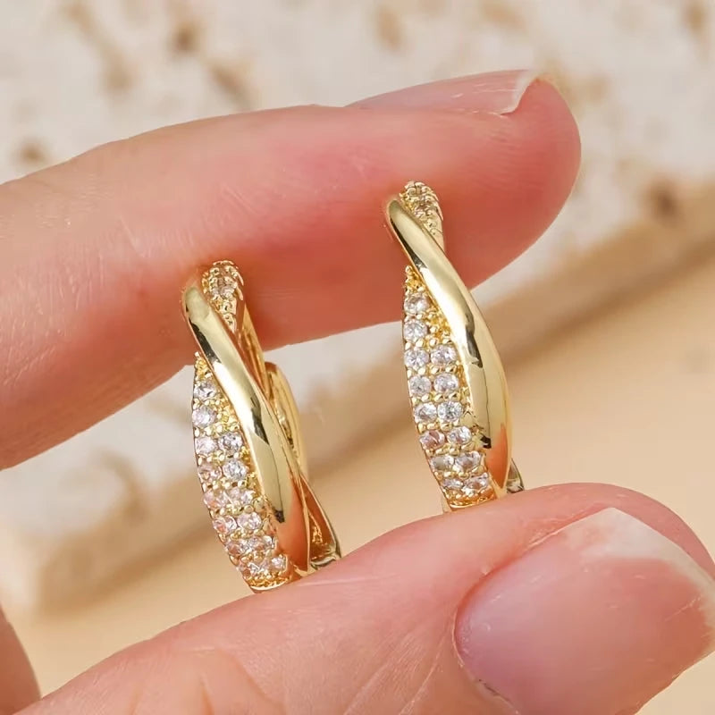 Minaal - Korean Style Interlocking Earrings with Zirconia