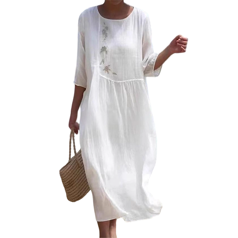 Molaka – Comfortable Embroidered Midi Dress Made of Linen