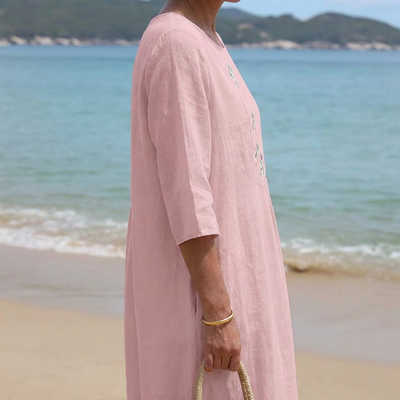 Molaka – Comfortable Embroidered Midi Dress Made of Linen