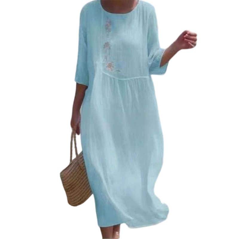 Molaka – Comfortable Embroidered Midi Dress Made of Linen