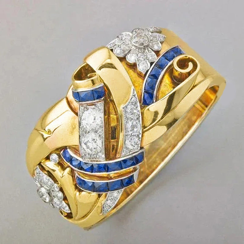 Moonie – Vintage Gold Ring with Blue Zirconia