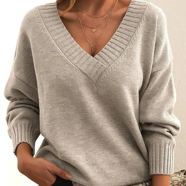 Mordane – Elegant Long Sleeve Sweater with V-Neck