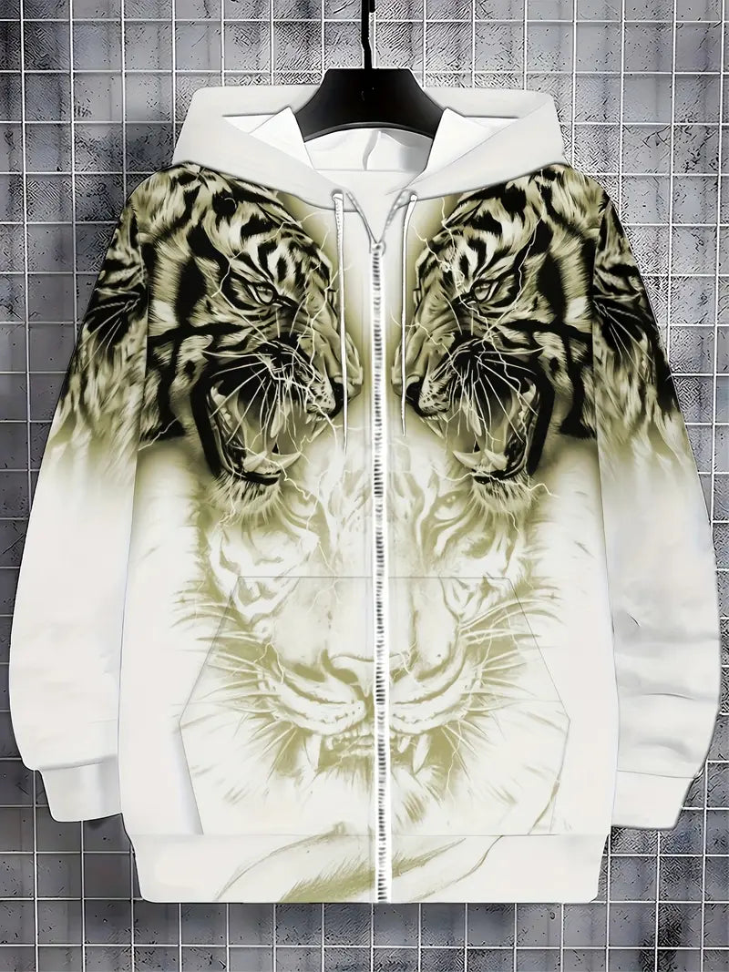 Murillo – Casual Long Sleeve Hoodie Jacket with Tiger Print