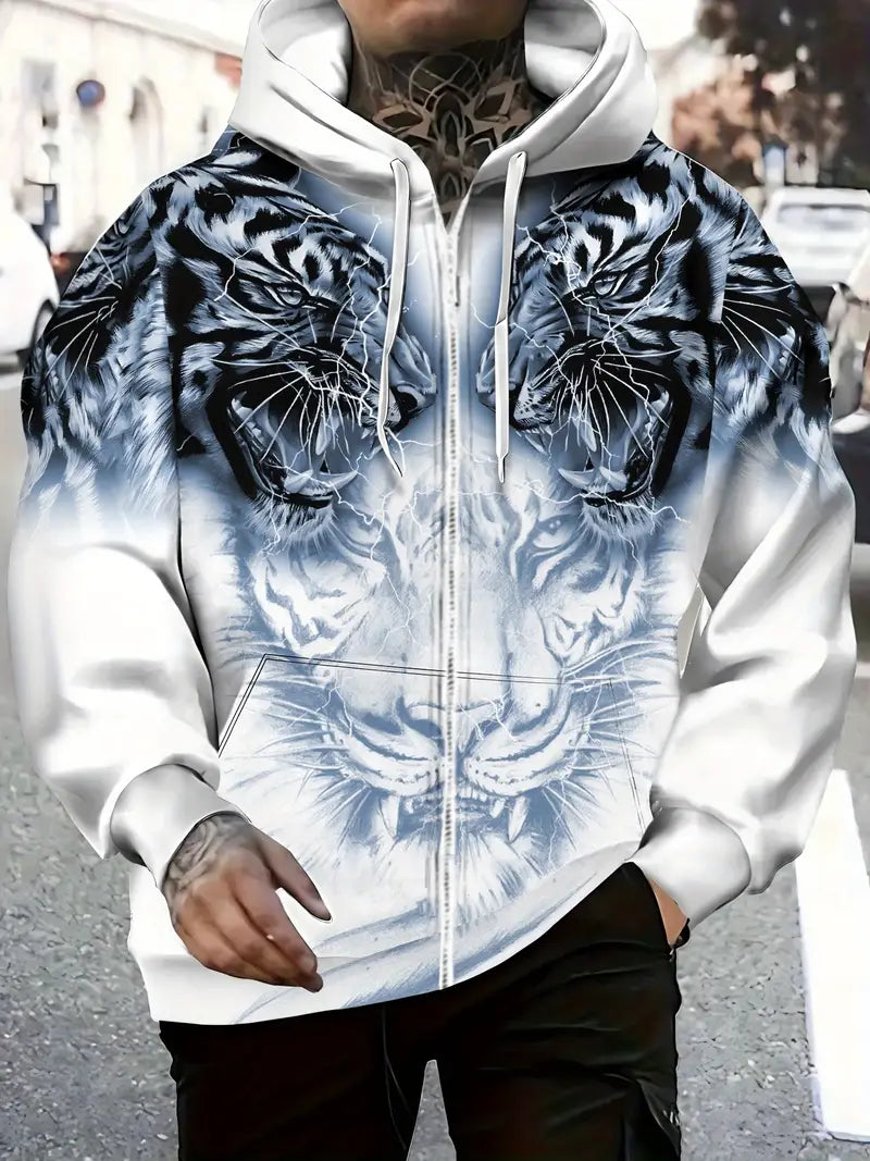 Murillo – Casual Long Sleeve Hoodie Jacket with Tiger Print