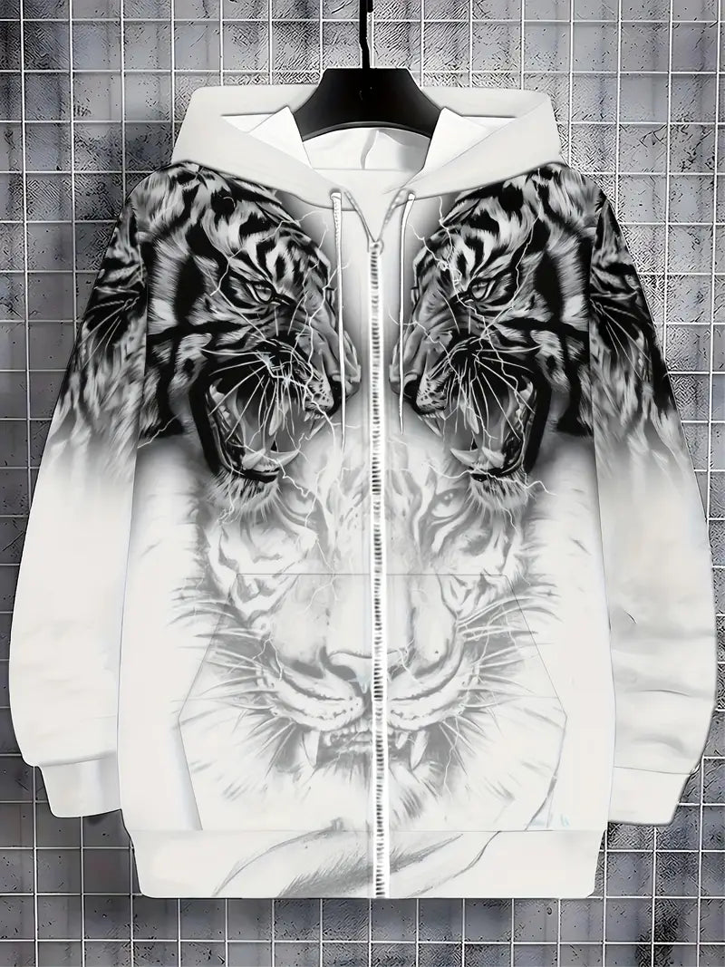 Murillo – Casual Long Sleeve Hoodie Jacket with Tiger Print