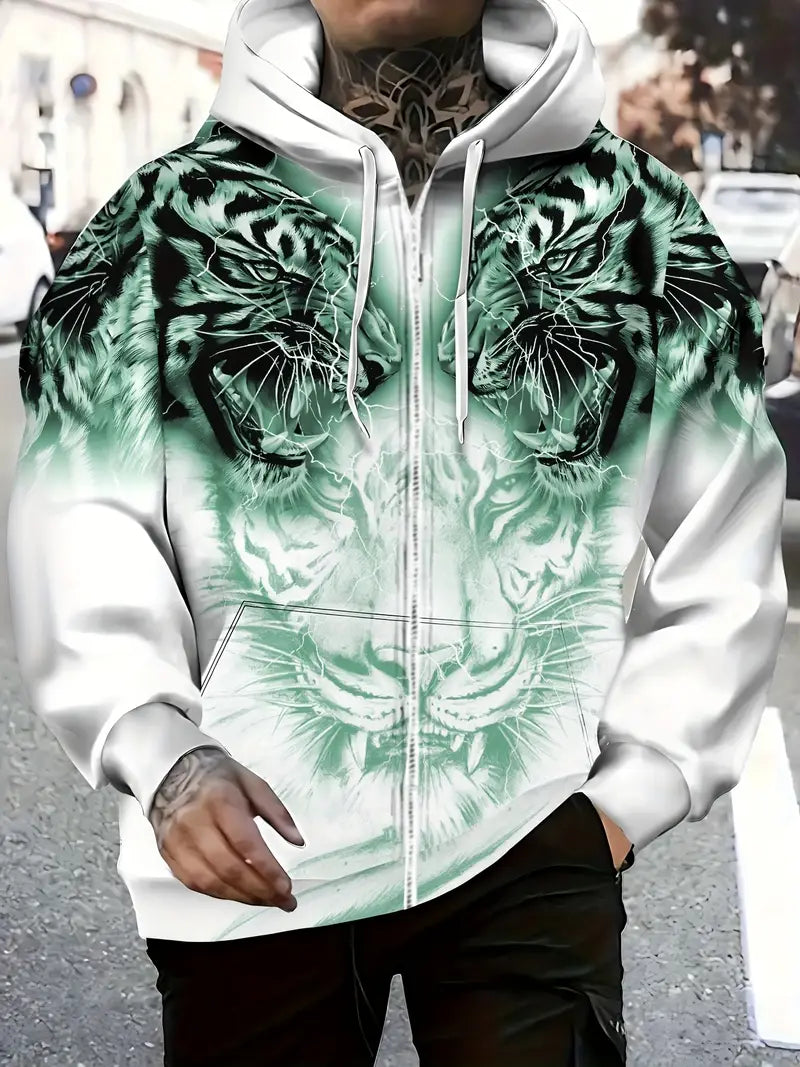 Murillo – Casual Long Sleeve Hoodie Jacket with Tiger Print