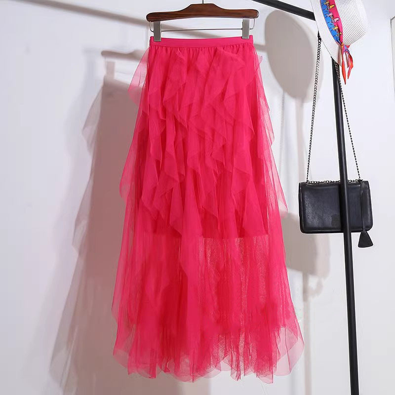 Nadeene - Irregular and Elegant Long Skirt with Ruffles