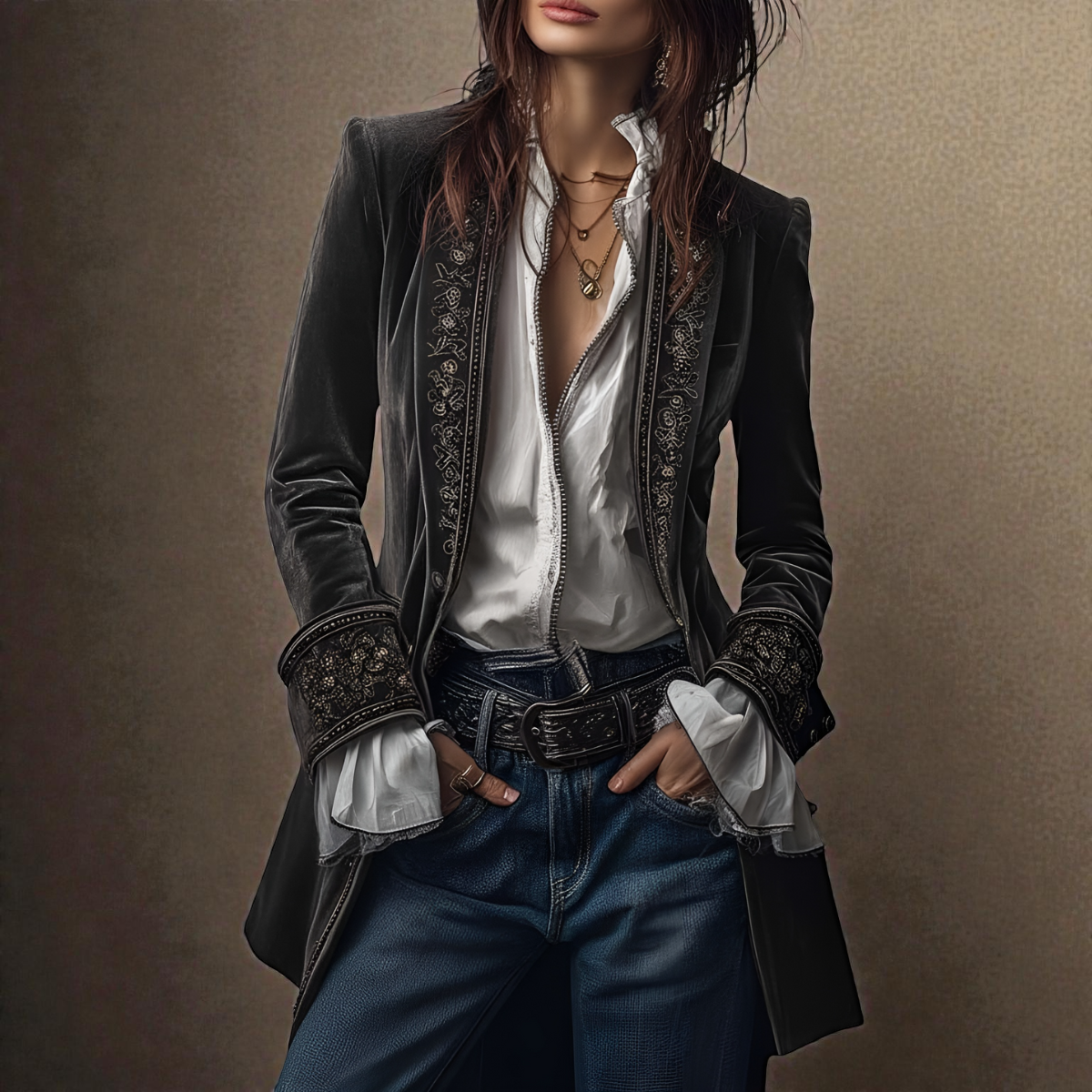 Naeva – Soft, Elegant Velvet Jacket with Long Sleeves
