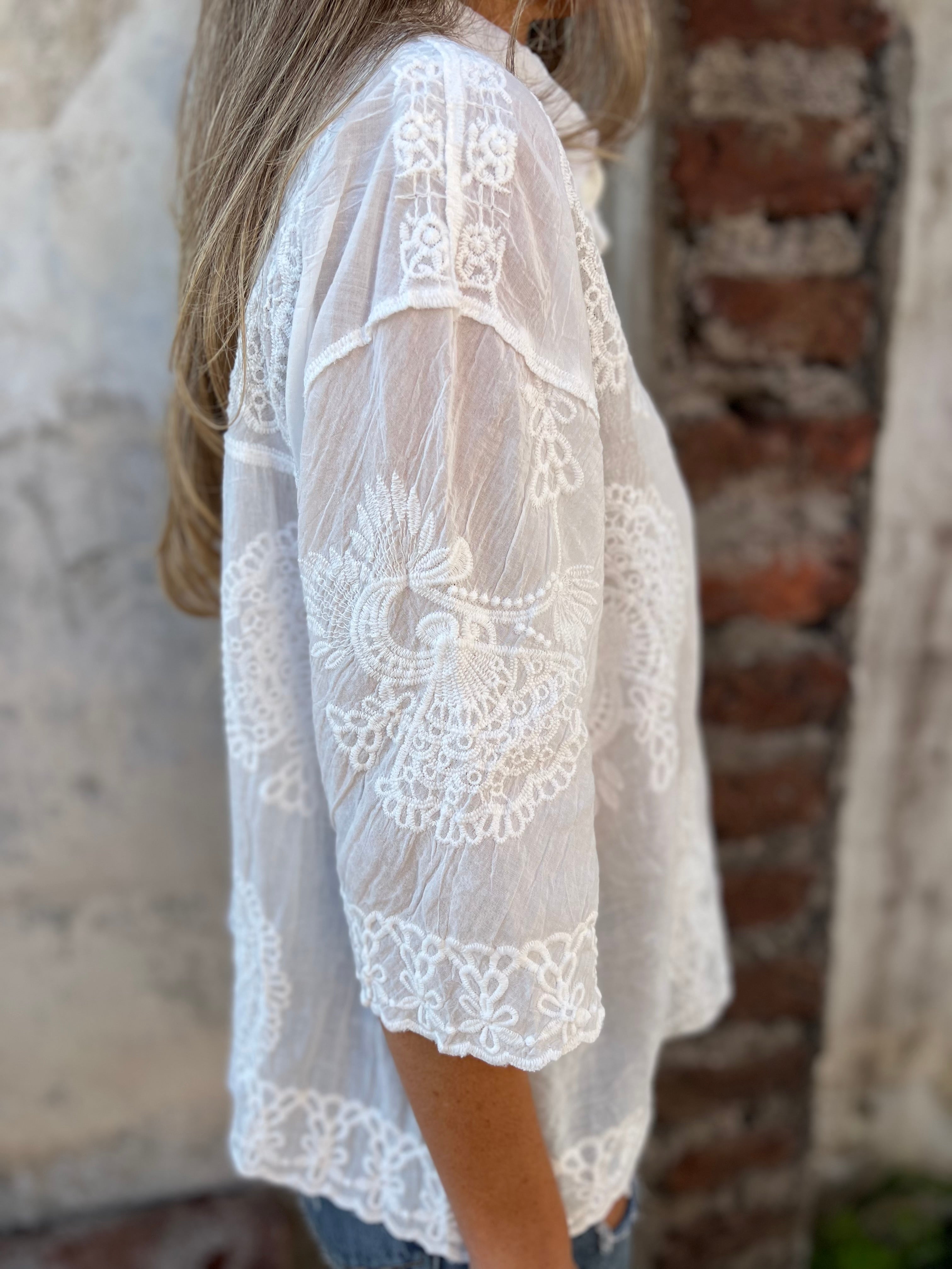 Nalini – Elegant Blouse with Lace Embroidery