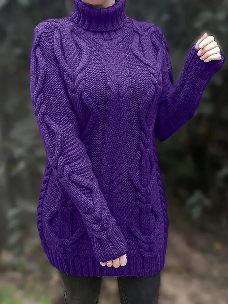 Narda - Chunky Knit Turtleneck Dress