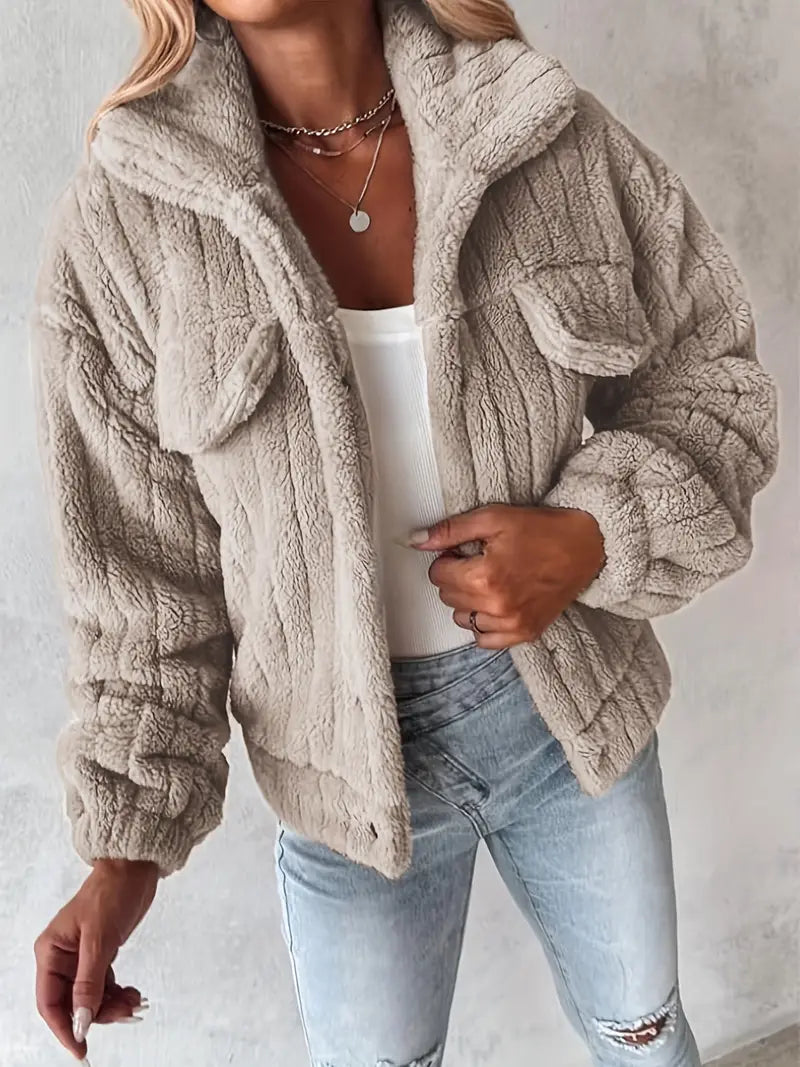 Narin – Casual Teddy Jacket with Faux Pockets