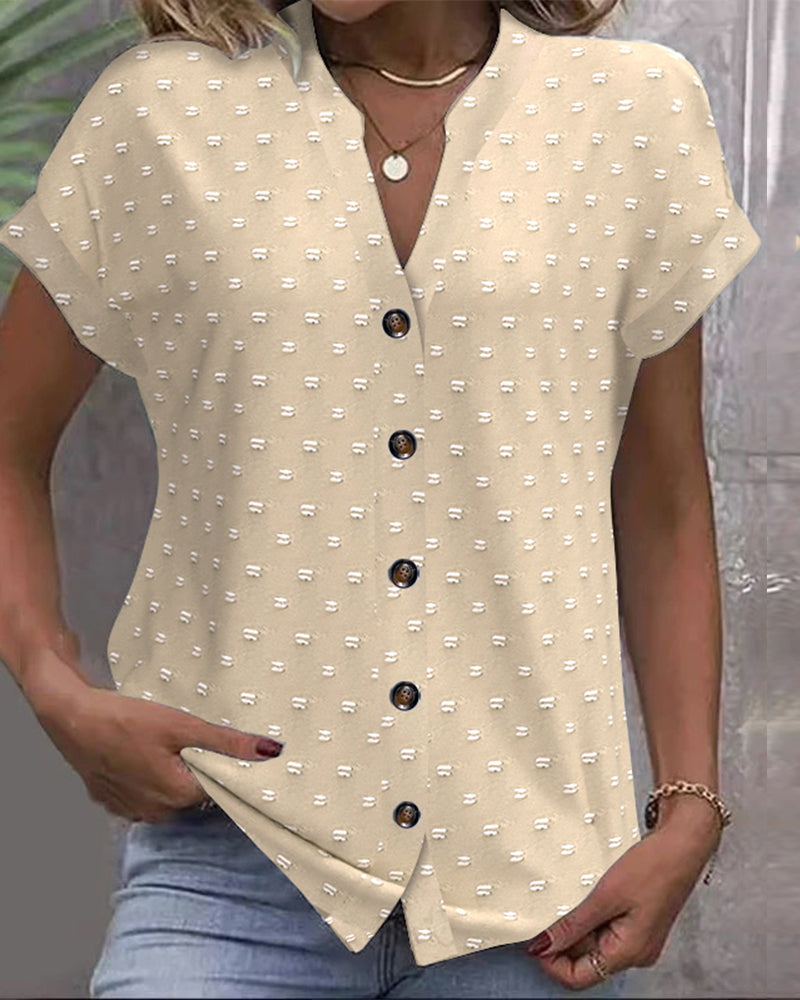 Nariya – Button Placket Shirt with V-Neck