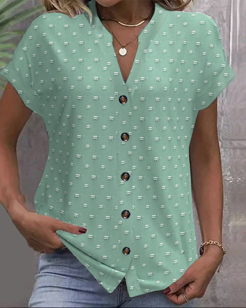 Nariya – Button Placket Shirt with V-Neck