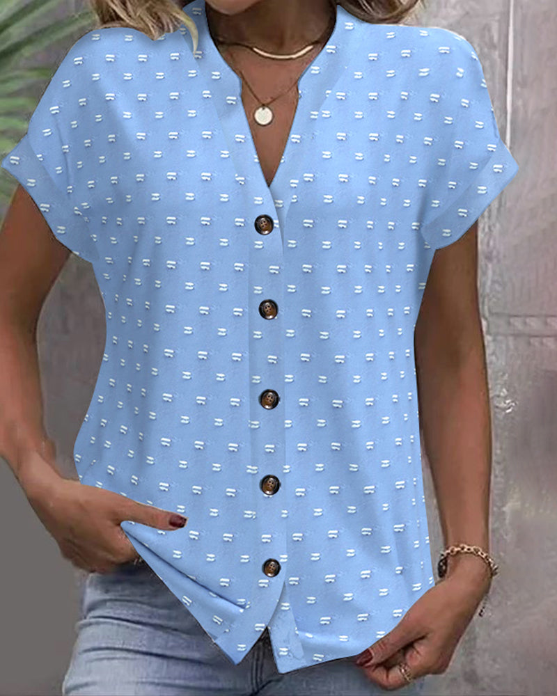 Nariya – Button Placket Shirt with V-Neck