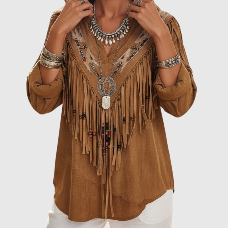 Neoma – Vintage Blouse with Ethnic Pattern