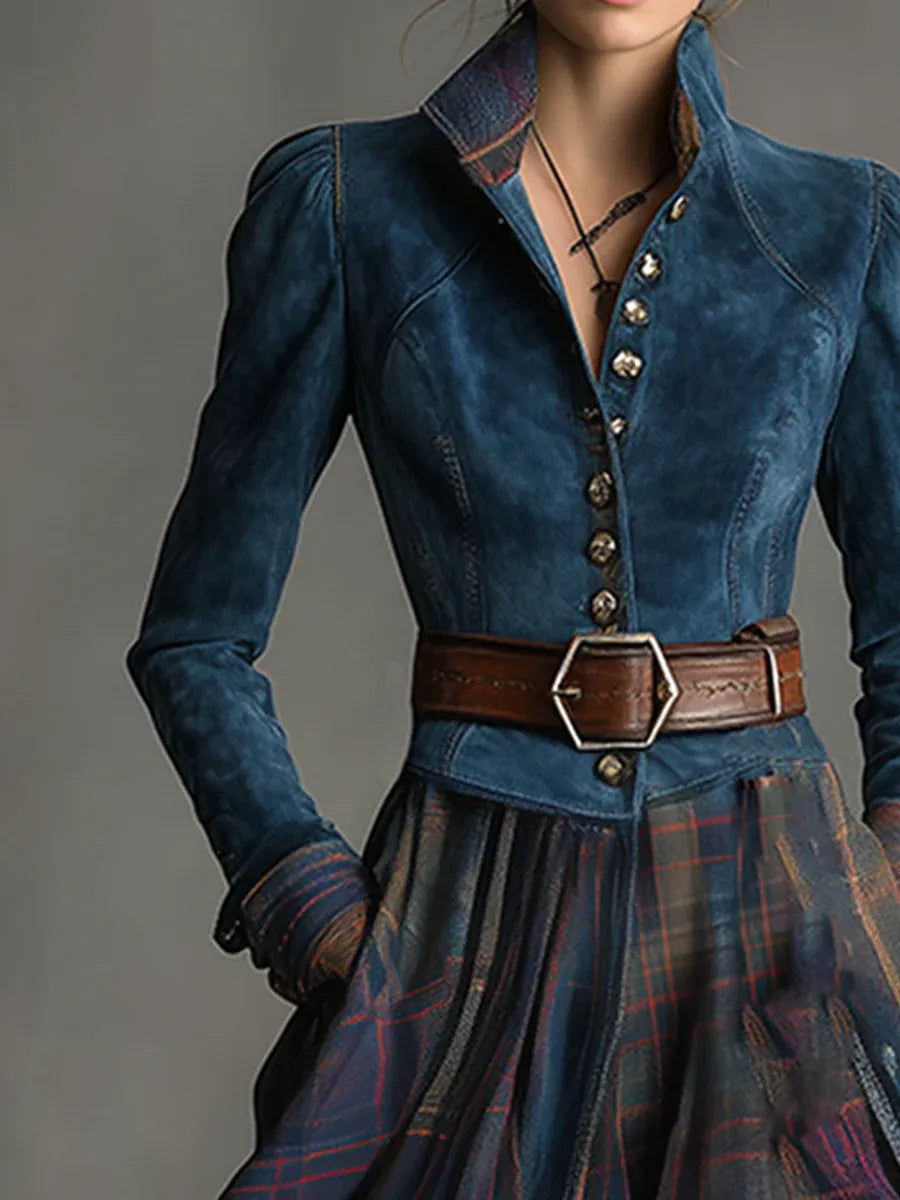Nephele – Bohemian Elegance Suede and Plaid Skirt
