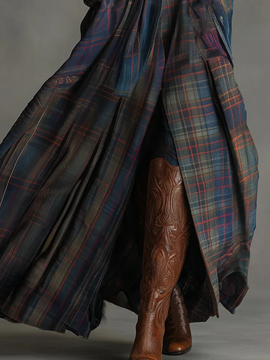 Nephele – Bohemian Elegance Suede and Plaid Skirt