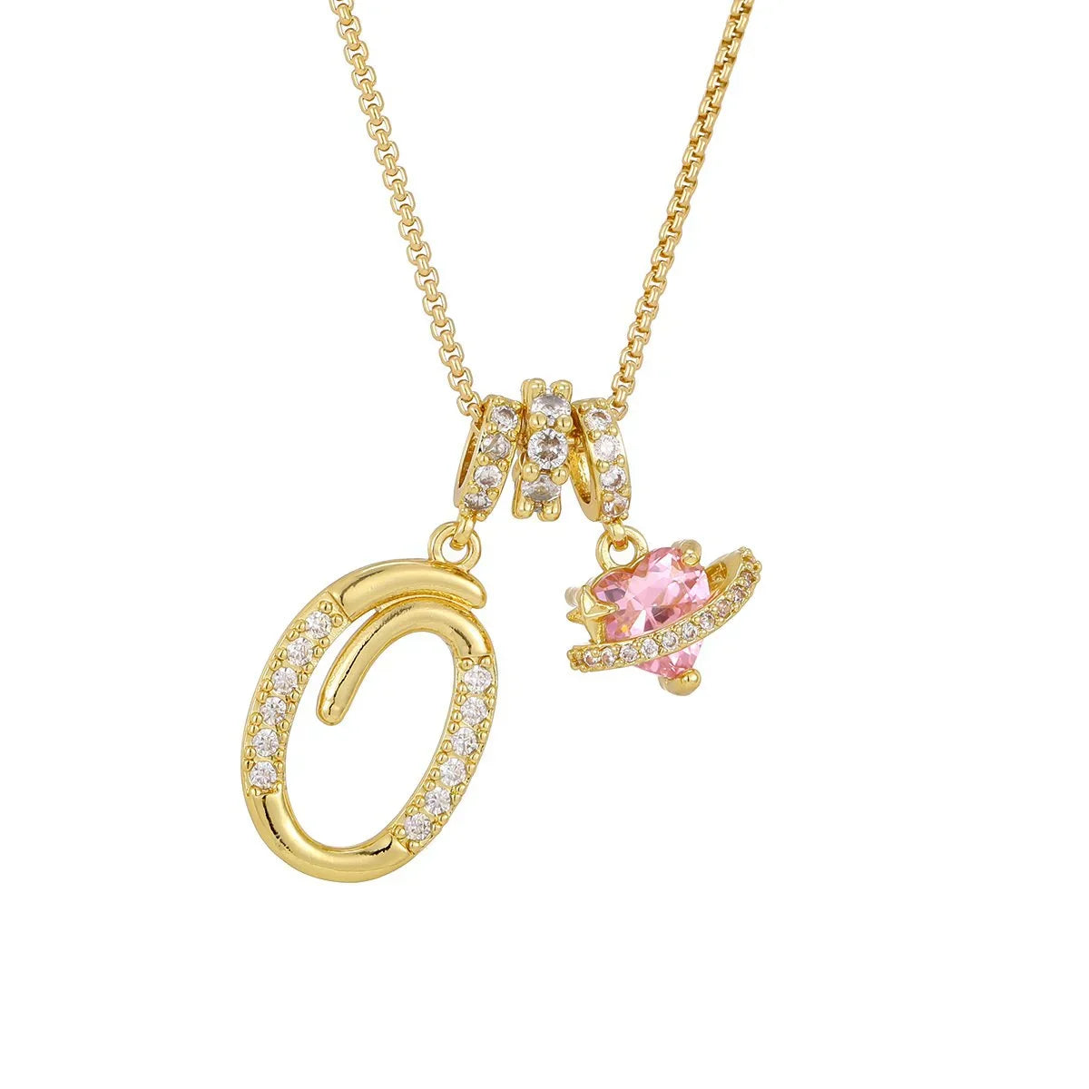 Nerute - Pendant with Initial and Pink Heart Charm