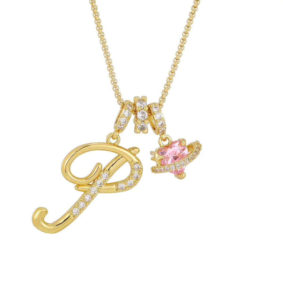 Nerute - Pendant with Initial and Pink Heart Charm