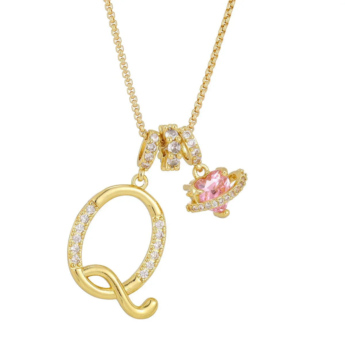Nerute - Pendant with Initial and Pink Heart Charm