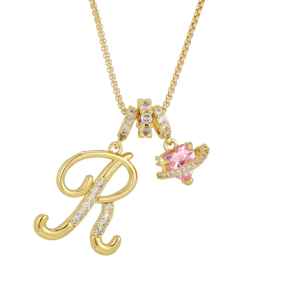 Nerute - Pendant with Initial and Pink Heart Charm