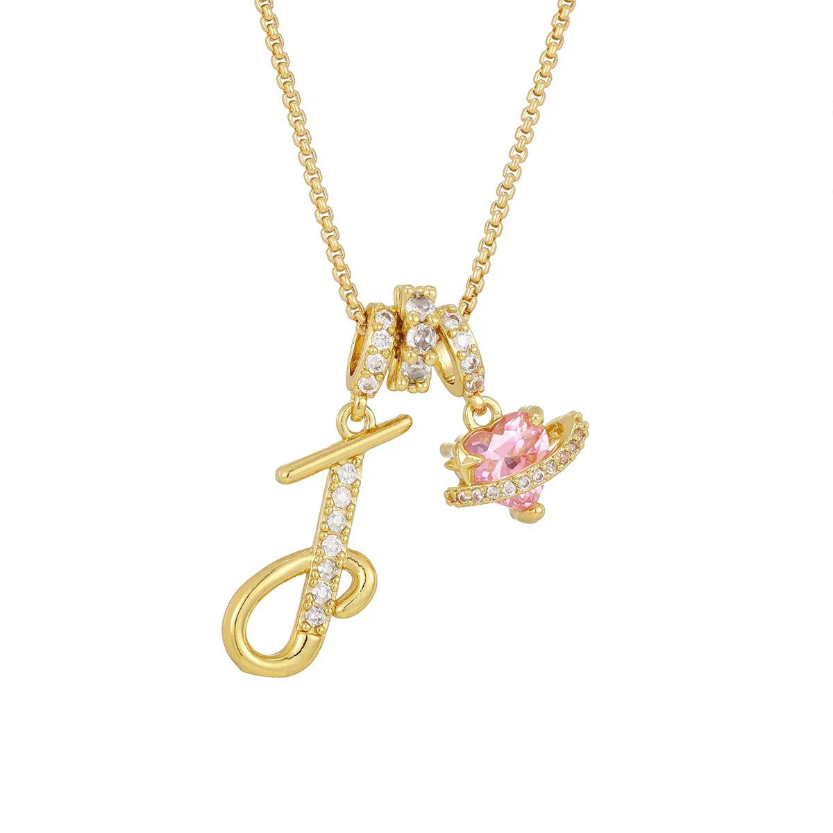 Nerute - Pendant with Initial and Pink Heart Charm