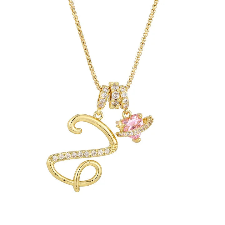 Nerute - Pendant with Initial and Pink Heart Charm