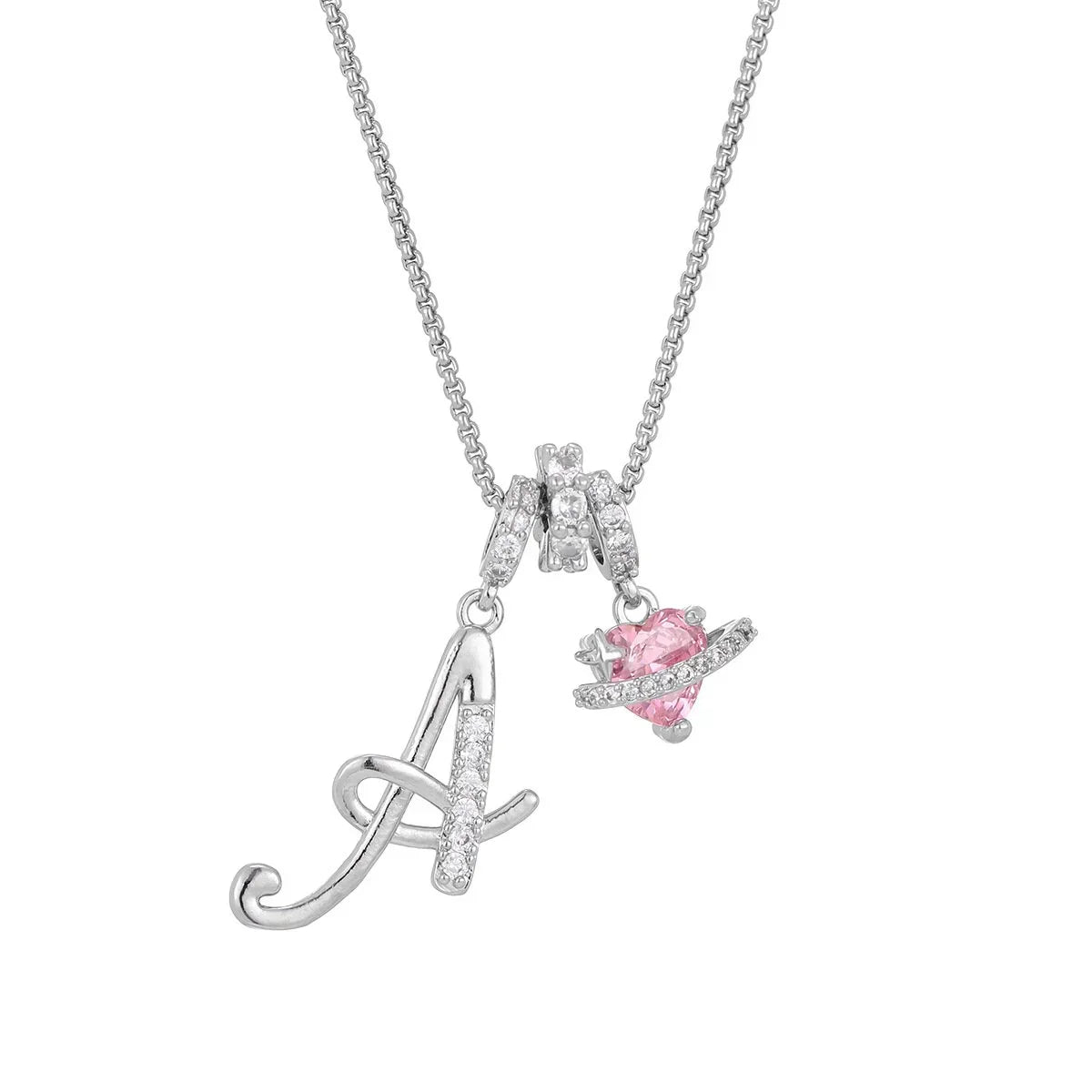 Nerute - Pendant with Initial and Pink Heart Charm