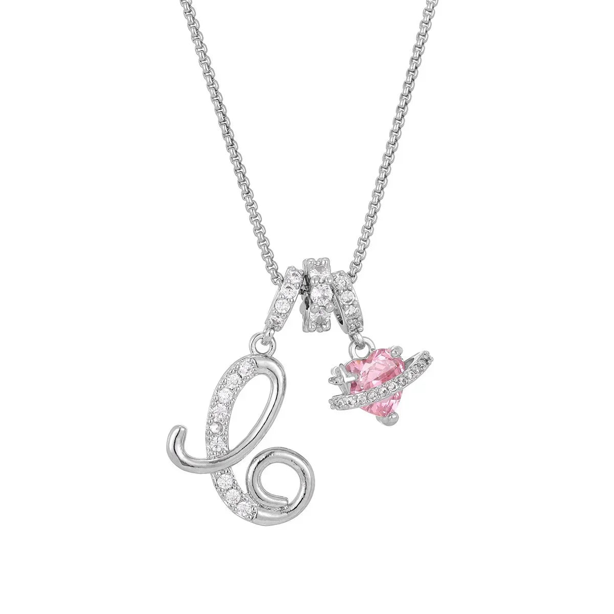 Nerute - Pendant with Initial and Pink Heart Charm