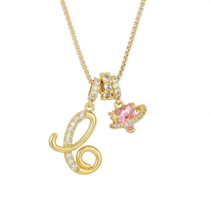 Nerute - Pendant with Initial and Pink Heart Charm