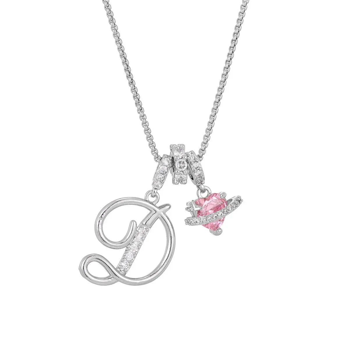 Nerute - Pendant with Initial and Pink Heart Charm
