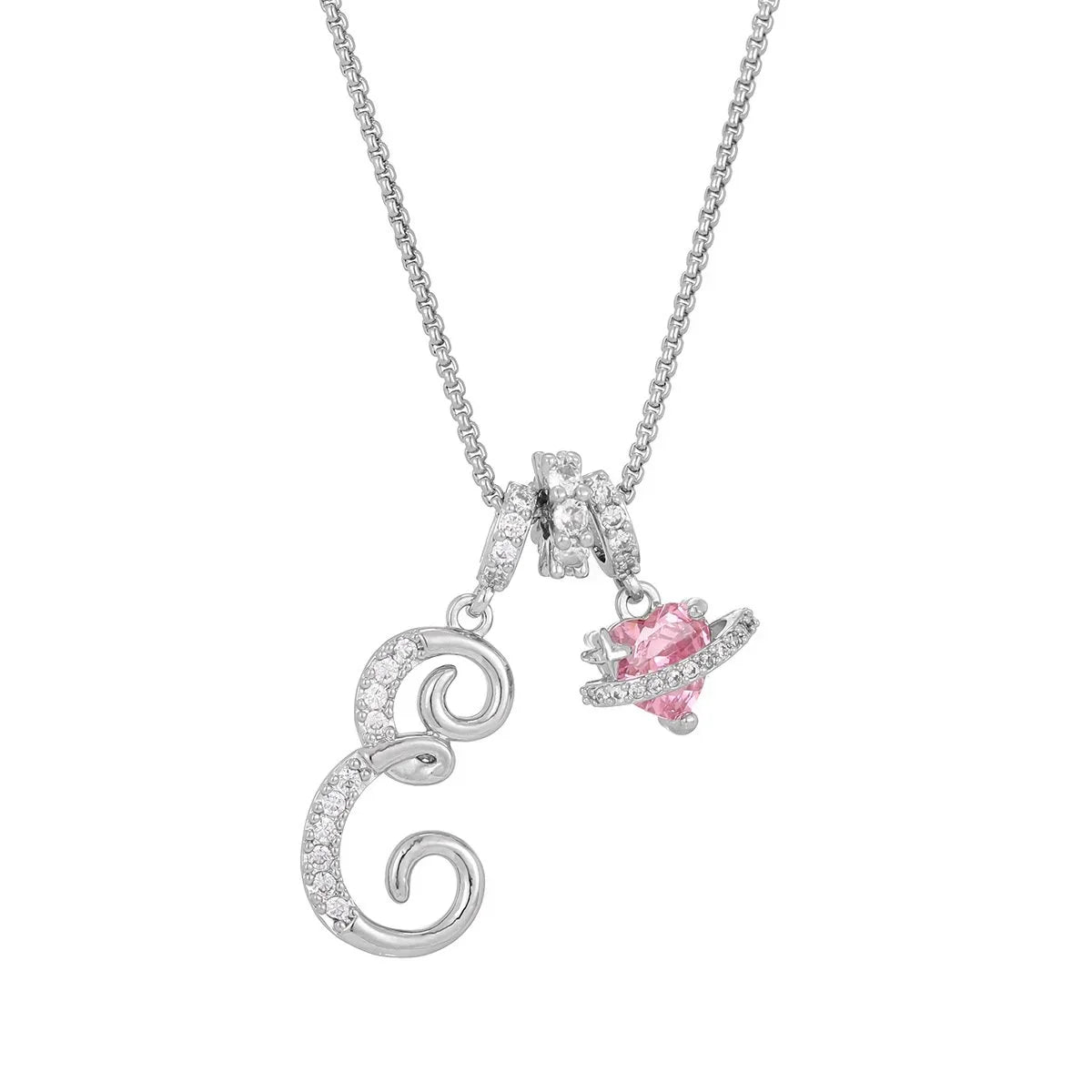 Nerute - Pendant with Initial and Pink Heart Charm