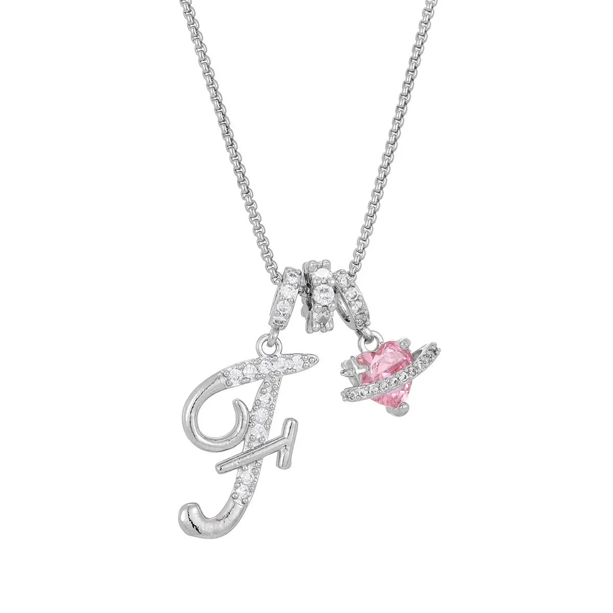 Nerute - Pendant with Initial and Pink Heart Charm