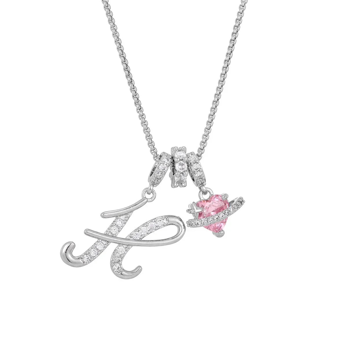 Nerute - Pendant with Initial and Pink Heart Charm