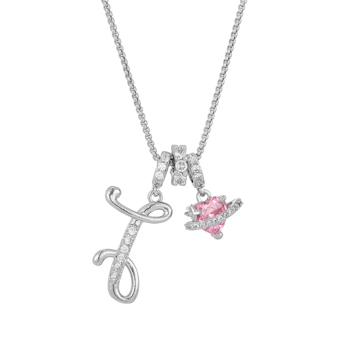 Nerute - Pendant with Initial and Pink Heart Charm