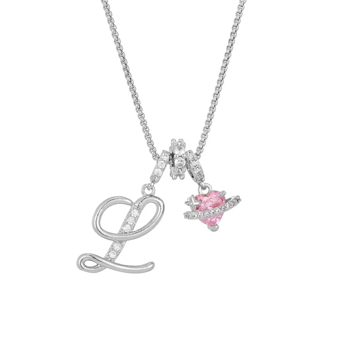 Nerute - Pendant with Initial and Pink Heart Charm